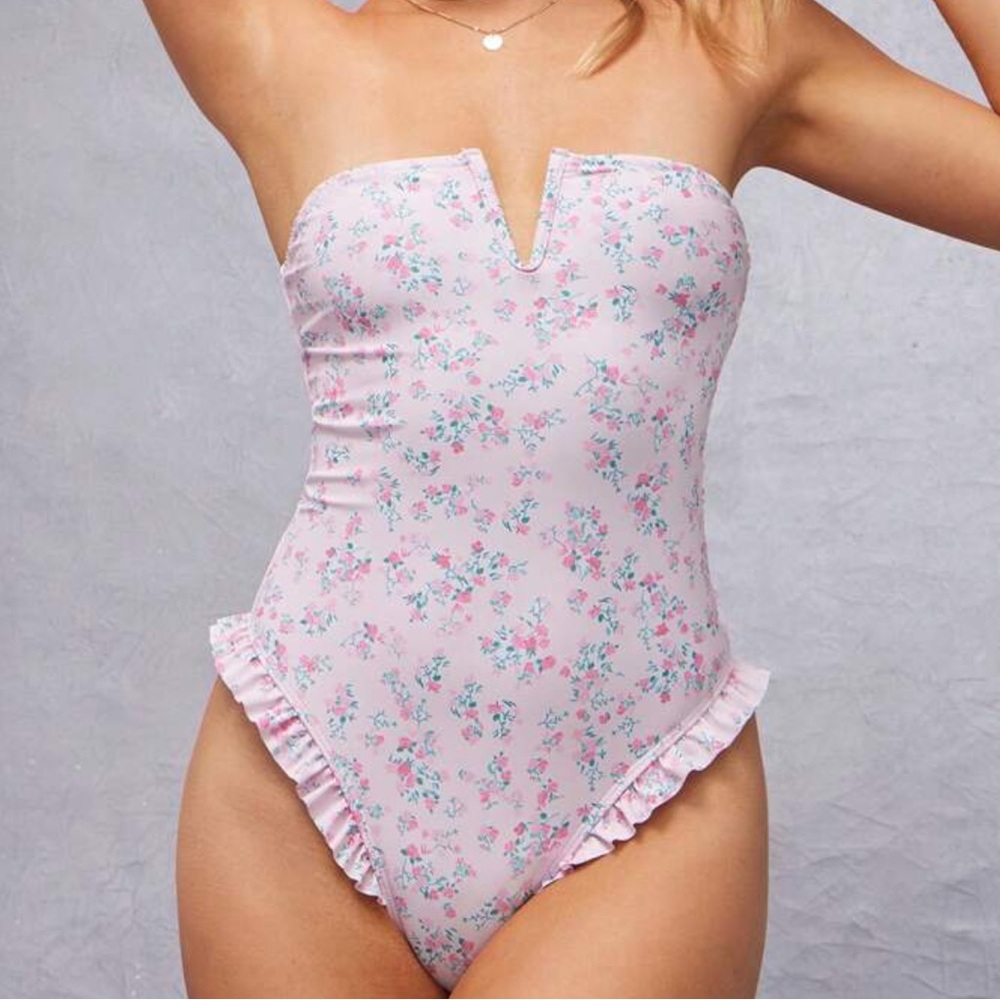 Westfade Summer Ditzy Floral Bandeau One Piece Swimsuit Ruffle